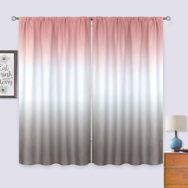 Cinbloo Ombre Blush Pink and Gray Curtains Rod Pocket 42W x 63L Inch Gradient Peach Pale Color for Women Baby Teen Girls Bedroom Decor Art Printed Living Room Window Drapes Treatment Fabric 2 Panels - Image 3